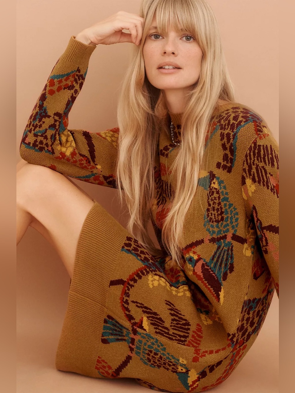 Anthropologie Farm Rio Casey Sweater Dress Animal Print Bohemian Size Large L - Picture 7 of 11